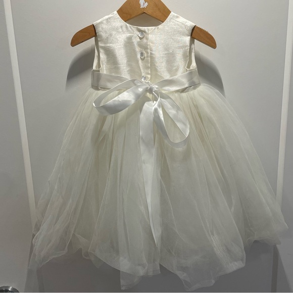 David's Bridal Formal Flower Girl Ivory Off-White Infant 12M satin / tulle Dress - Picture 2 of 6